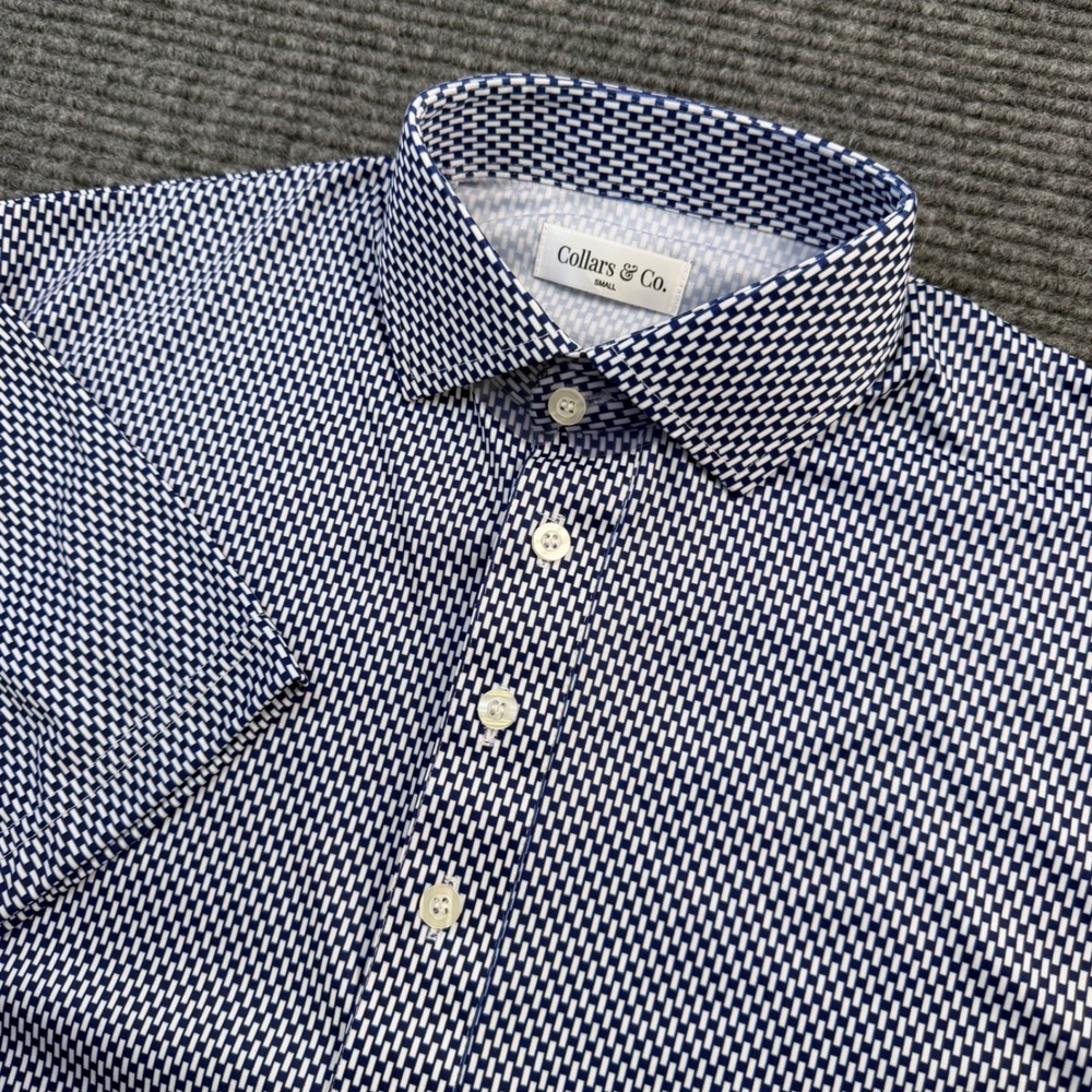 Collars and Co Collar Polo Shirt Mens Size Small Blue White Square Geometric NWT